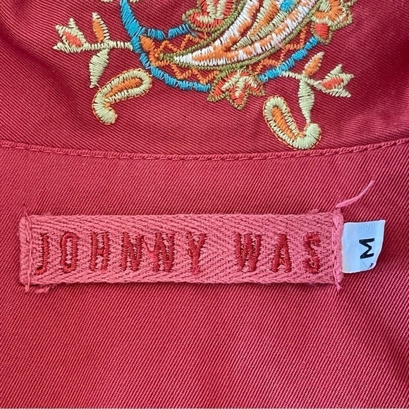 Johnny Was Paisley Floral Embroidered Twill Cotton Jacket Red Orange Medium - Picture 13 of 14